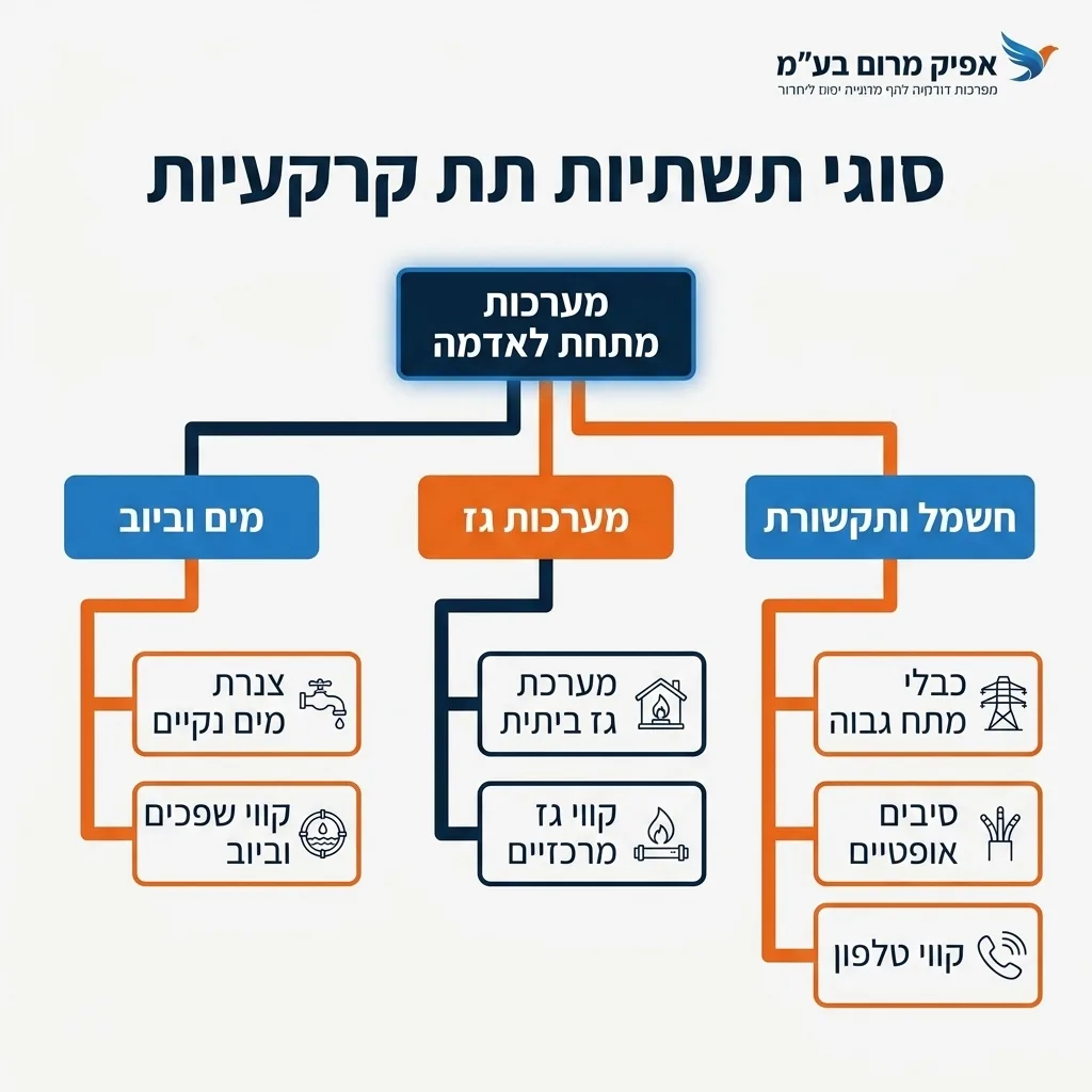 אינפוגרפיקה — סוגי תשתיות תת קרקעיות: מערכות מתחת לאדמה