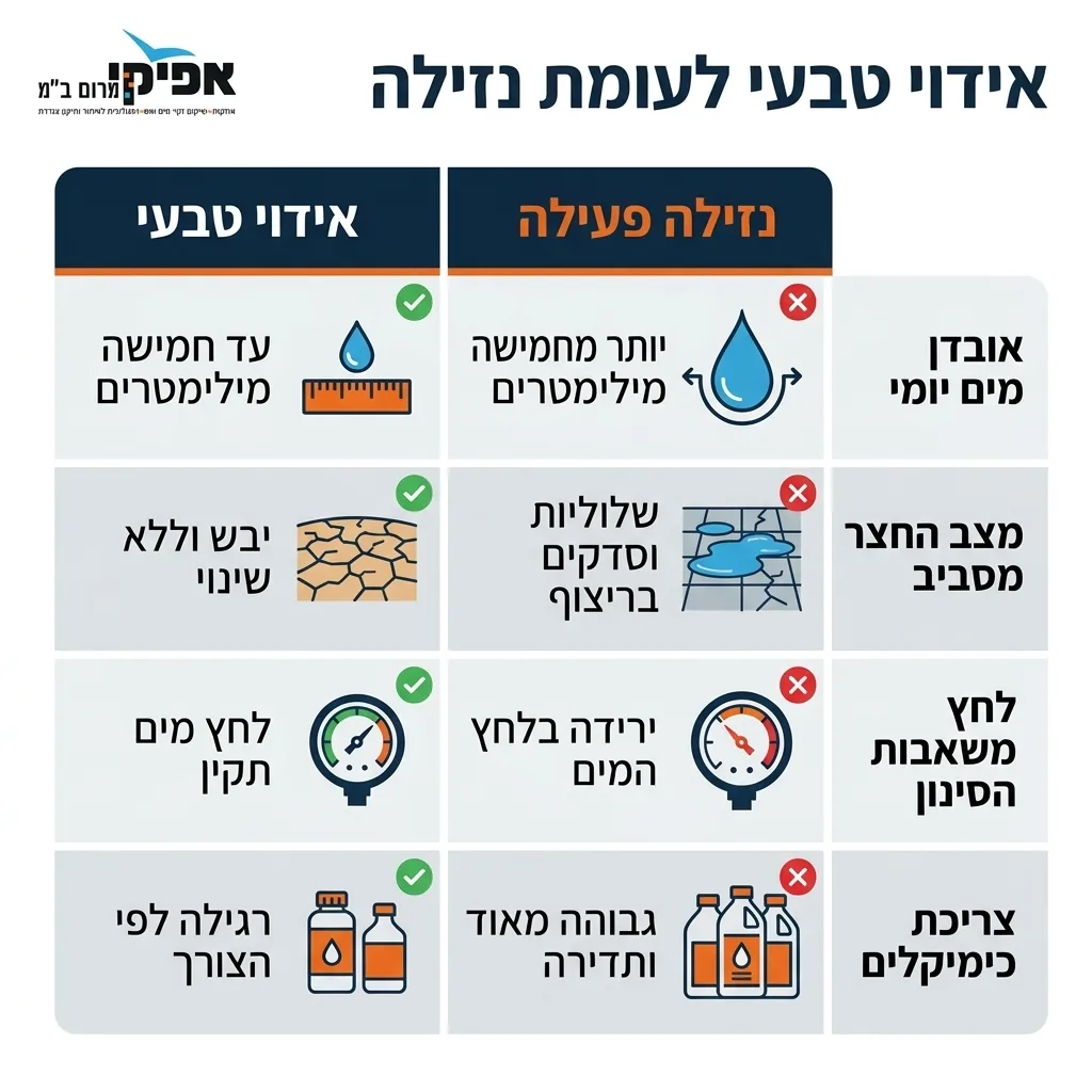 אינפוגרפיקה — אידוי טבעי לעומת נזילה: השוואה בין אידוי טבעי, נזילה פעילה