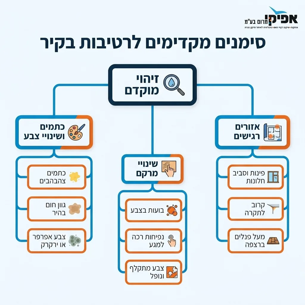 אינפוגרפיקה — סימנים מקדימים לרטיבות בקיר: זיהוי מוקדם