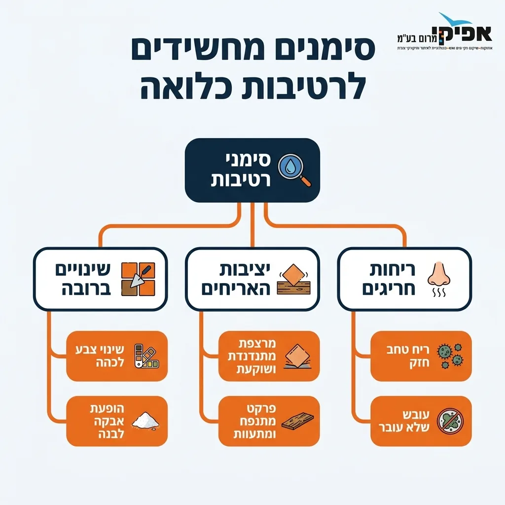 אינפוגרפיקה — סימנים מחשידים לרטיבות כלואה: סימני רטיבות
