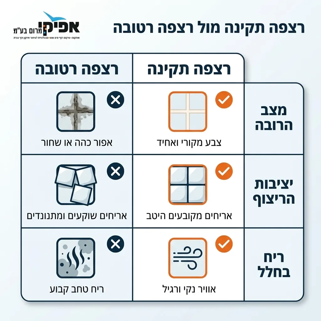 אינפוגרפיקה — רצפה תקינה מול רצפה רטובה: השוואה בין רצפה תקינה, רצפה רטובה