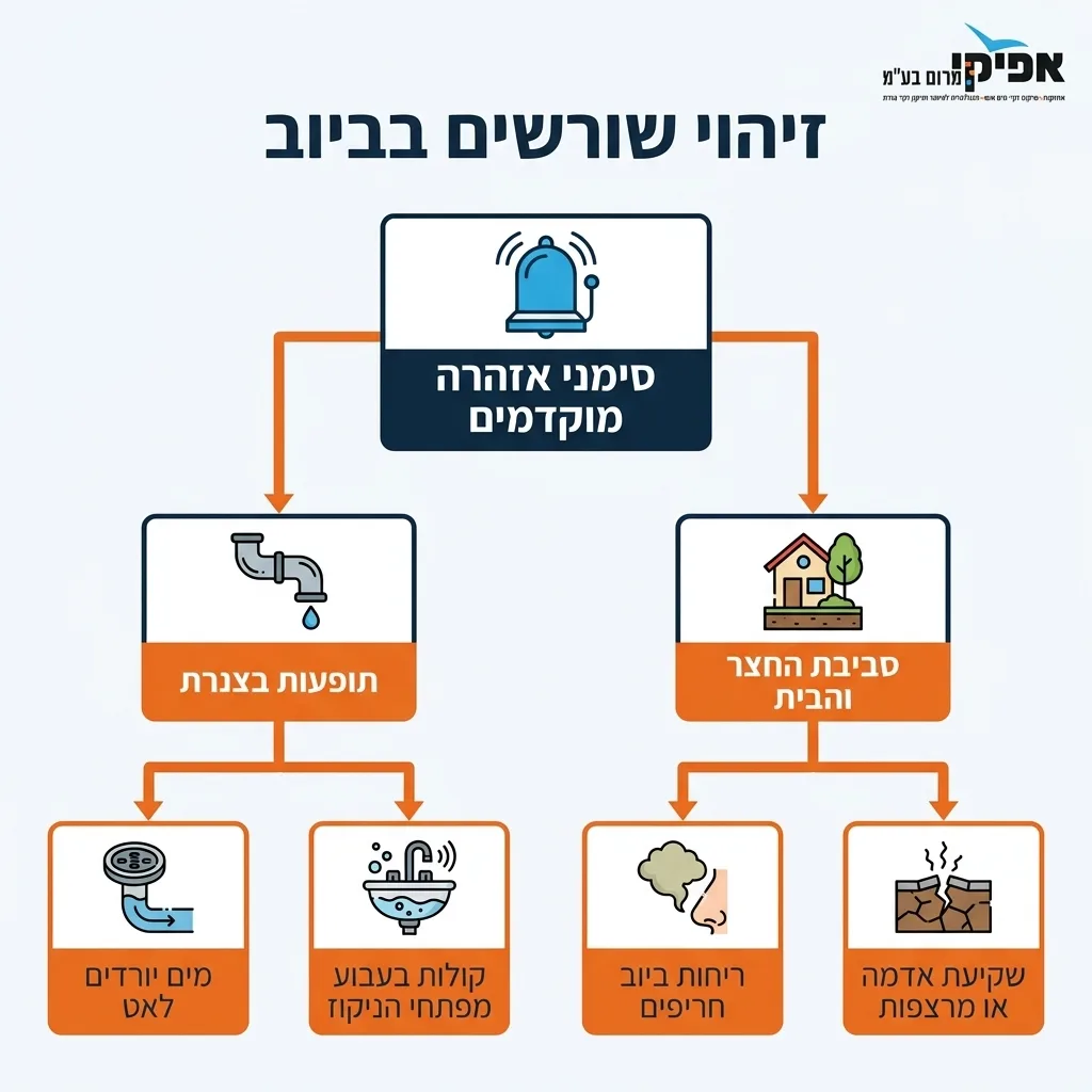 אינפוגרפיקה — זיהוי שורשים בביוב: סימני אזהרה מוקדמים