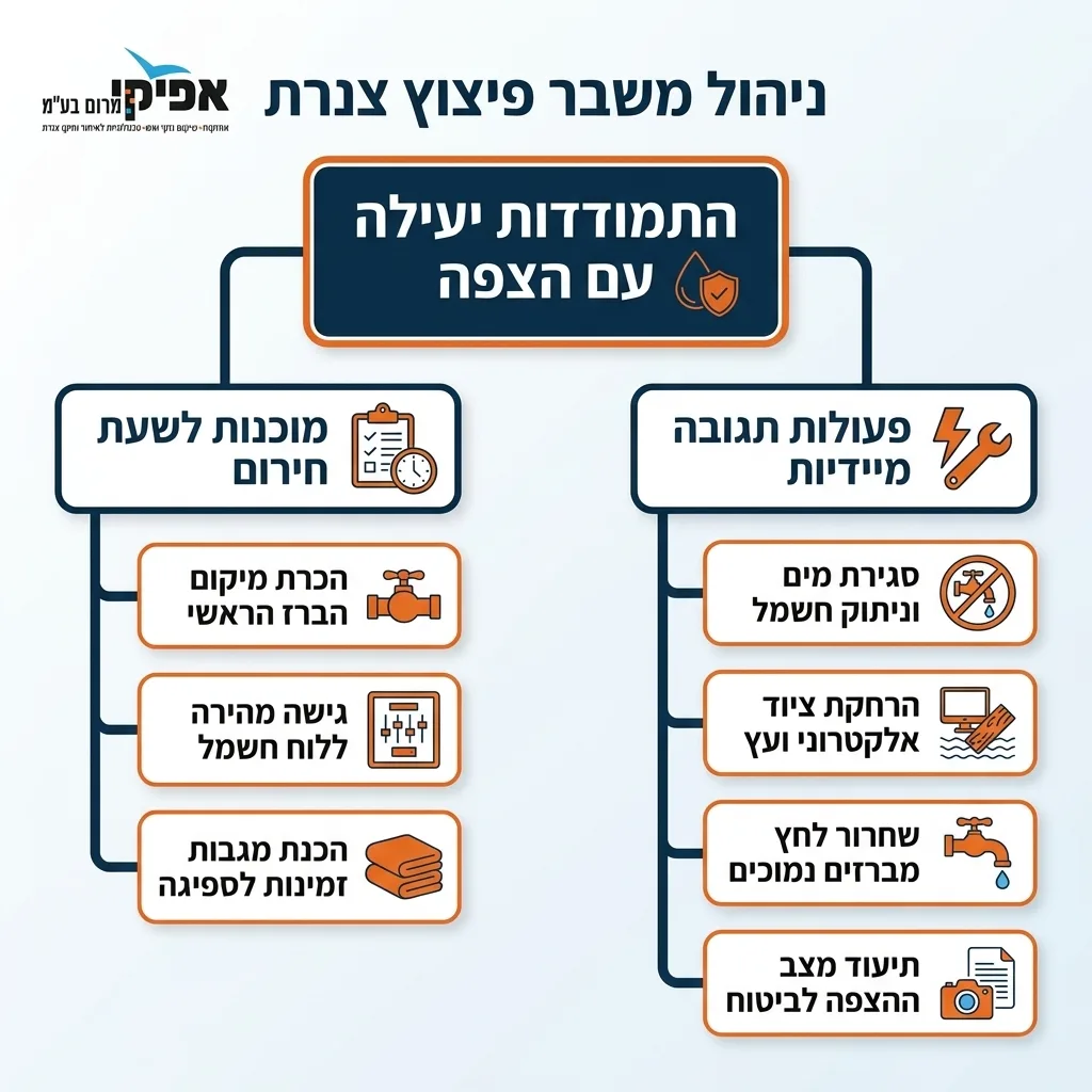 אינפוגרפיקה — ניהול משבר פיצוץ צנרת: התמודדות יעילה עם הצפה